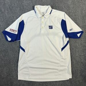 Reebok NFL NY Giants Football Polo Shirt Mens XL White Blue Short Sleeve